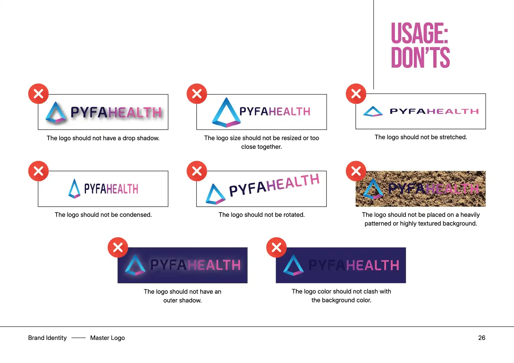 Pyfa Health Brand Identity usage don'ts
