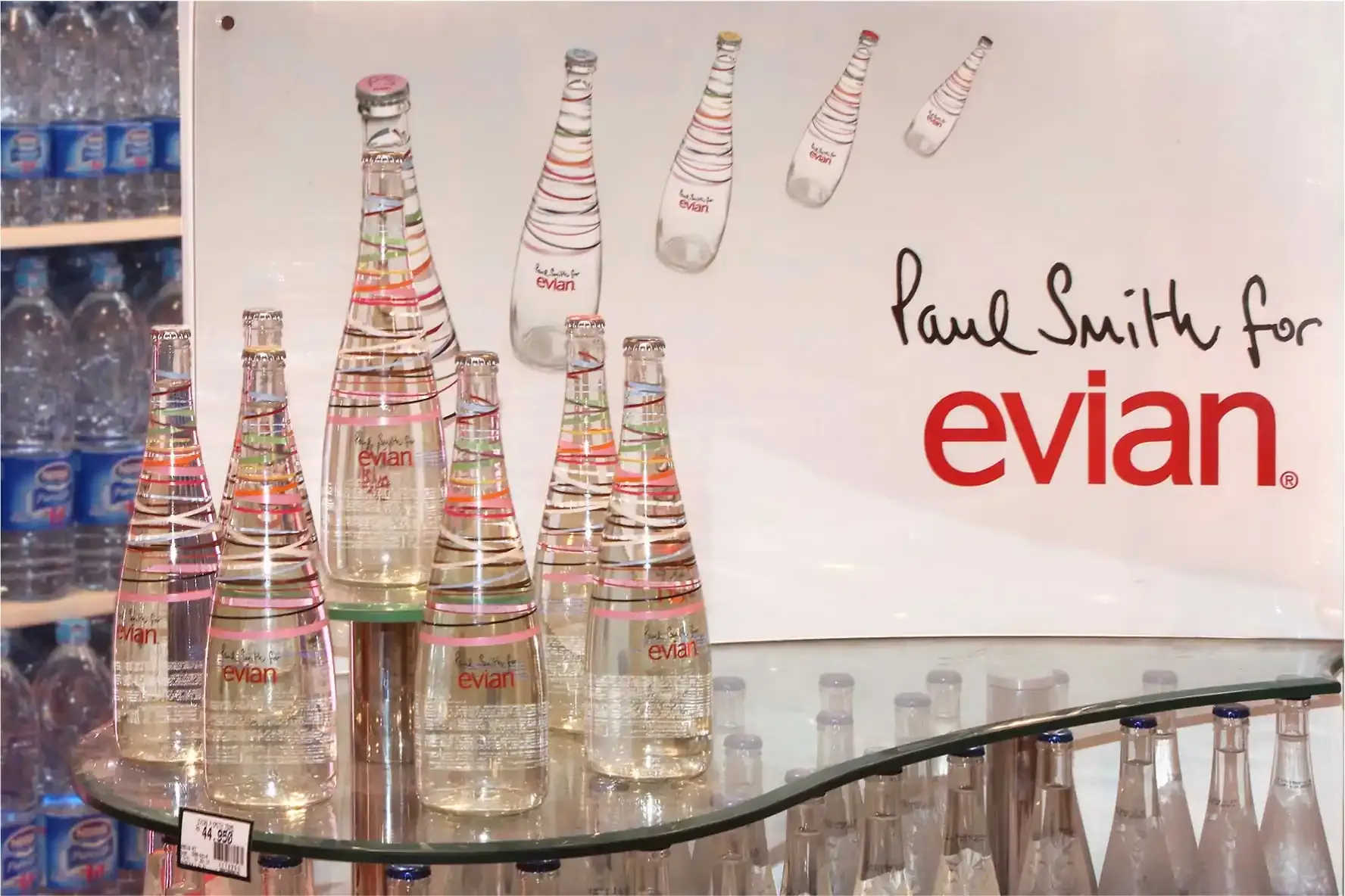 Evian glass bottles in Hero Taman Anggrek