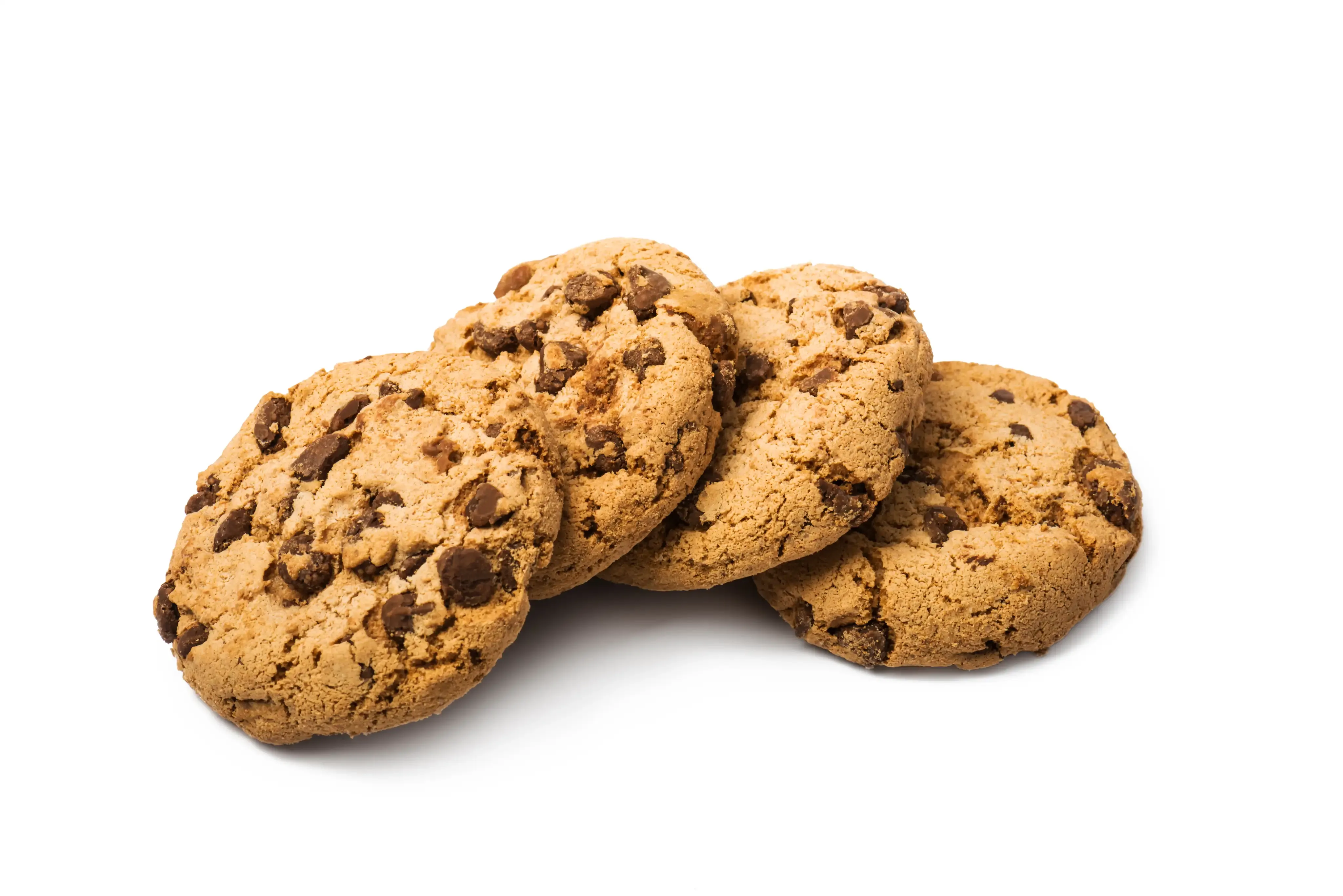 Chocolate chip cookies on a white background