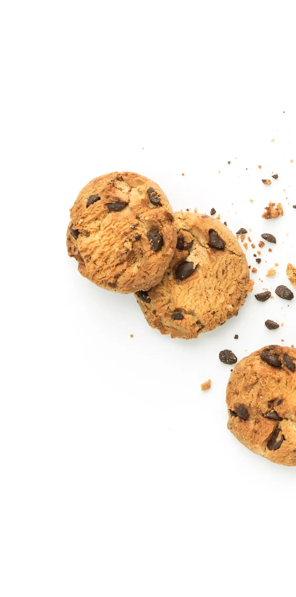 Chocolate chip cookies and crumbs