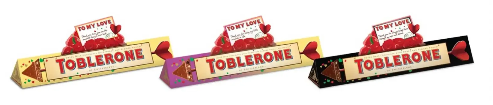Variants of Toblerone Valentine's packaging