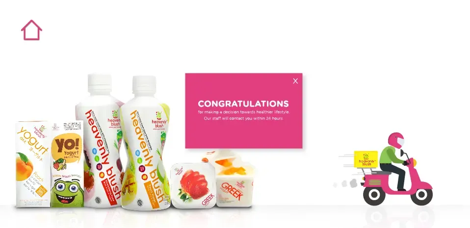 Heavenly Blush Yogurt Website Congratulations page